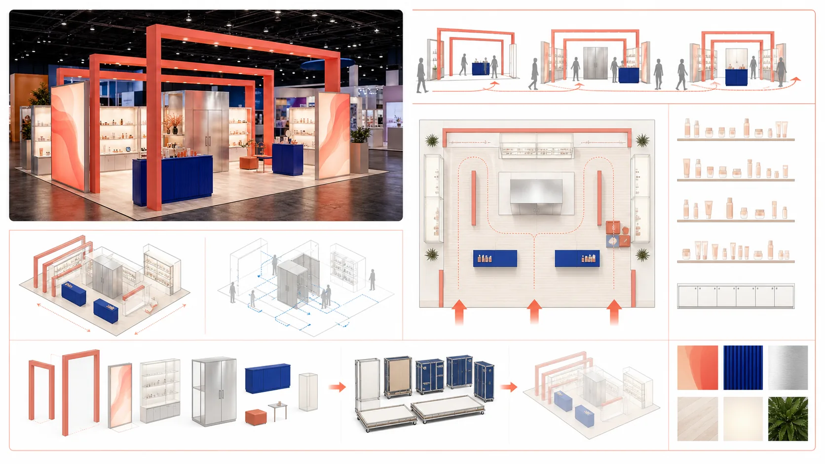 Fictional trade show booth program and visitor journey board