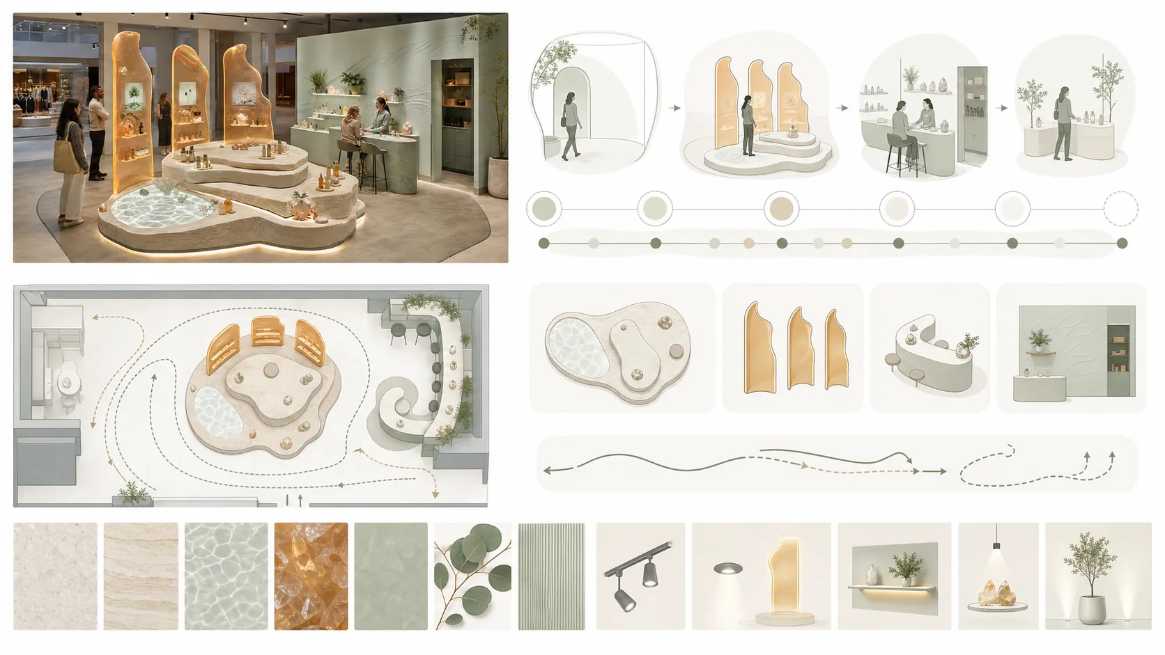 Fictional visitor journey and zoning board for a wellness pop-up