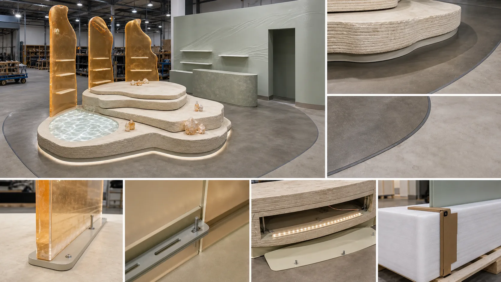 Pop-up productization review showing lighting access edges and modular joints