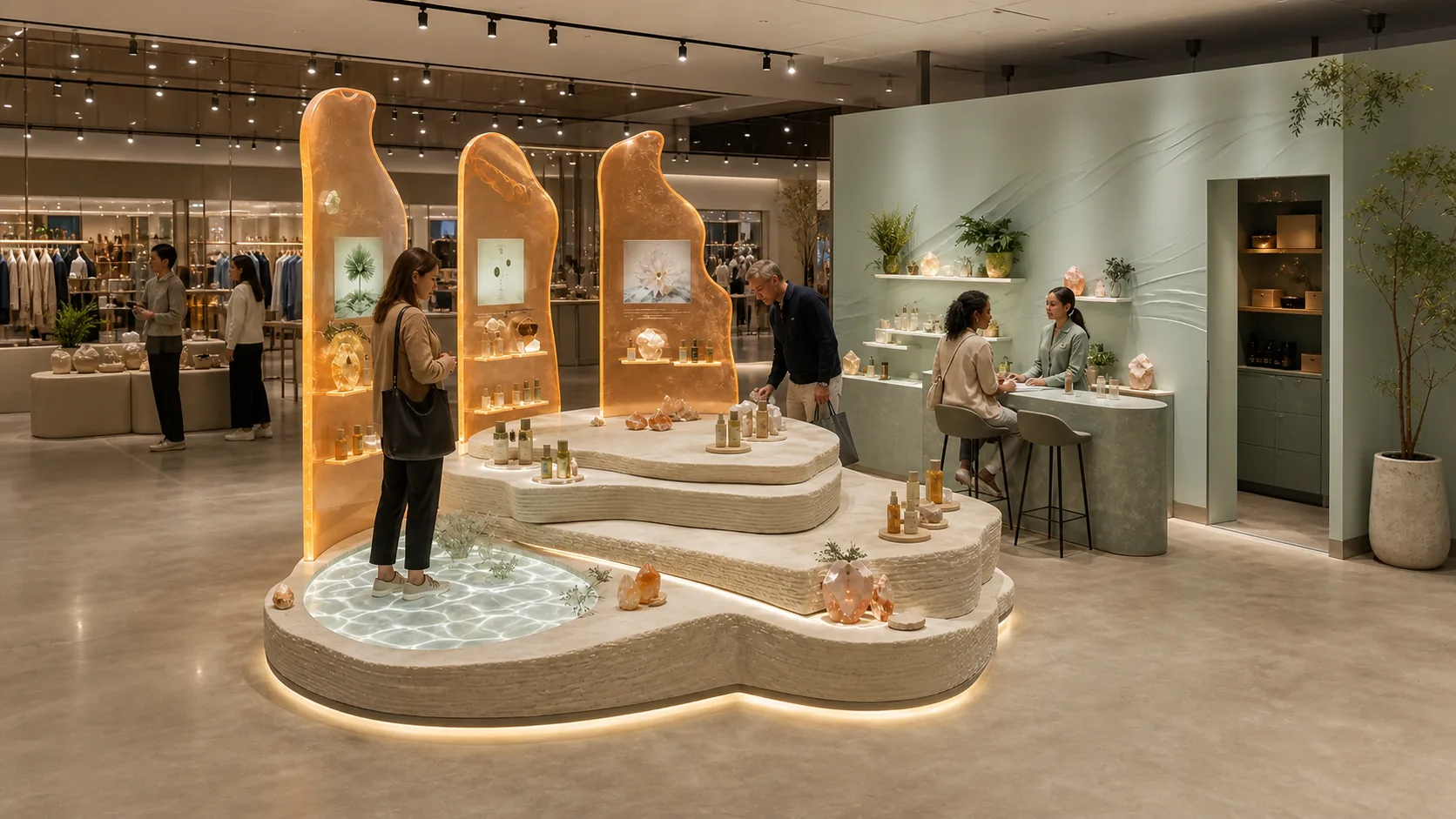 Fictional scientific wellness discovery pop-up with a central interactive island