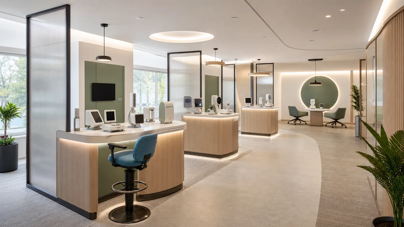 Fictional medical device education environment with accessible demonstration stations